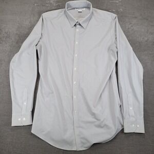 Mizzen+Main XL Trim Tall Blue Geometric Performance Dress Shirt Mens Logo‎